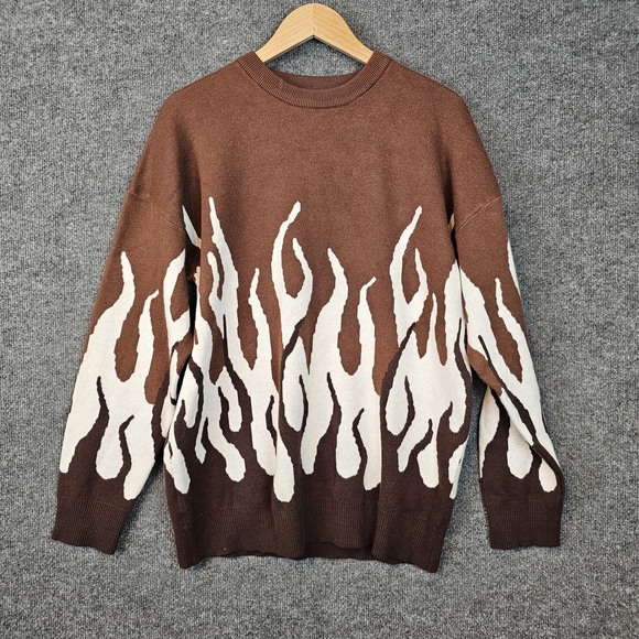 Men's Brown Flame Crewneck Sweater - Picture 1 of 5